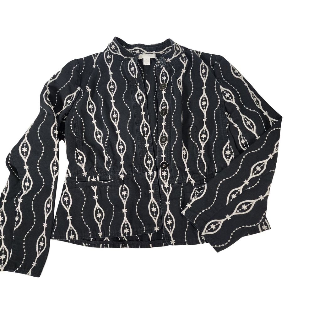 Charter Club Womens Black Embroidered Floral 100% Cotton Jacket Size M
